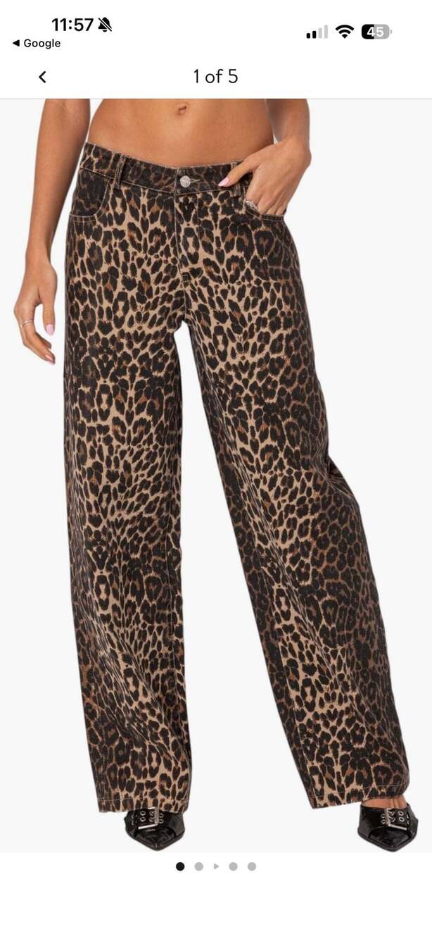 Edikted Leopard Print Straight Leg Jeans Size S